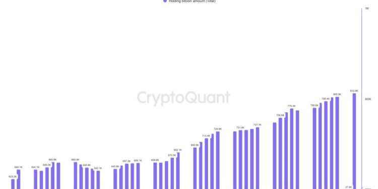 Số lượng BTC mà các Bitcoin ETF đang nắm giữ theo ngày. Nguồn: CryptoQuant.
